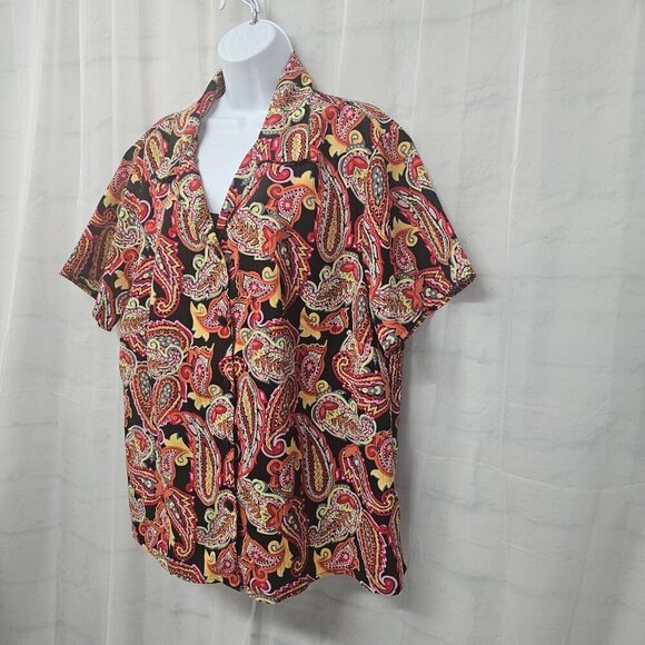 Kim Rogers Red Paisley Layered Boho Button Down Blouse 3X - Picture 5 of 12